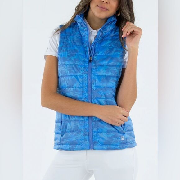 Blue Quilted Puffer Vest STRAIGHT DOWN “cloud vest” $122 nwt new - Picture 1 of 11